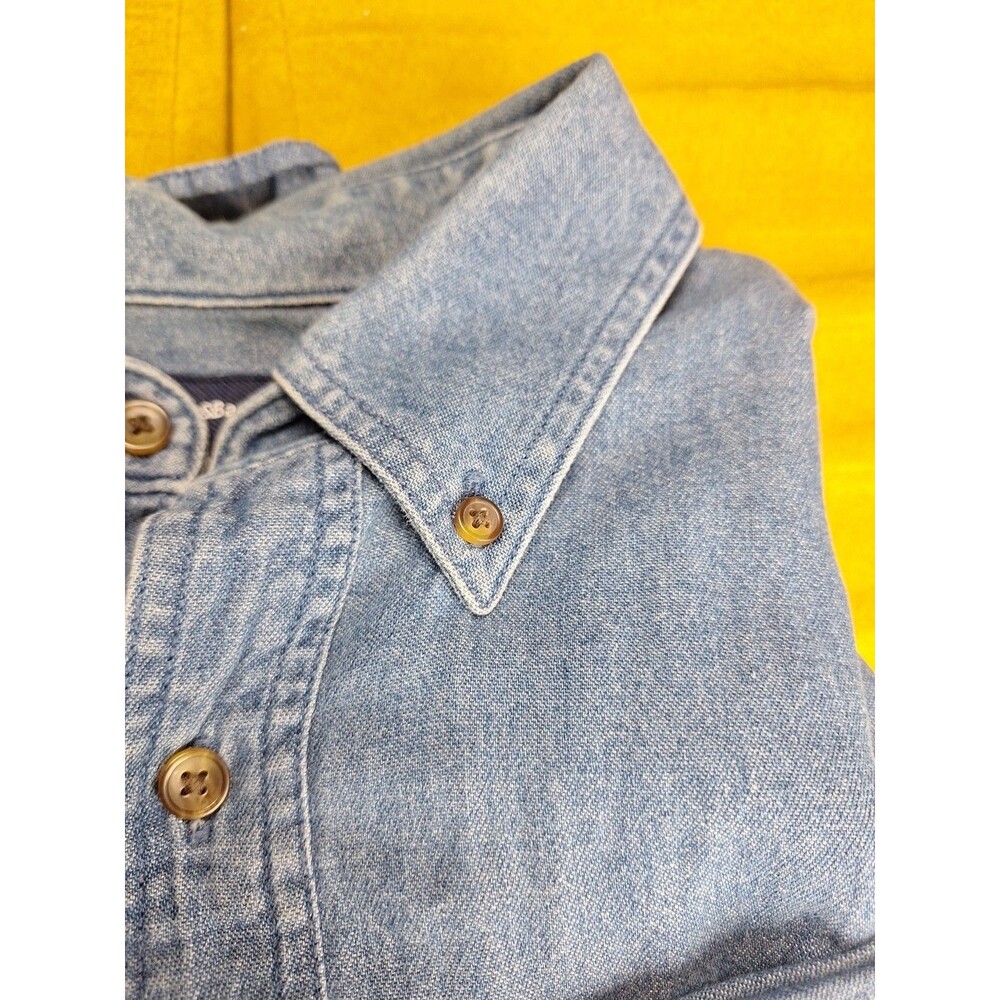 Croft & Barrow Mens M Blue Denim Long Sleeve Button Up Shirt - Picture 4 of 7